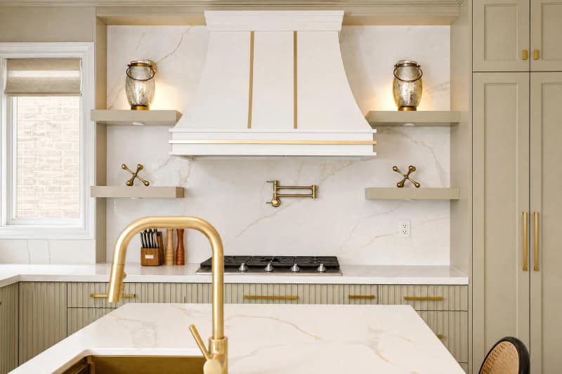 Same kitchen after editing: balanced exposure, neutral white balance and straight verticals